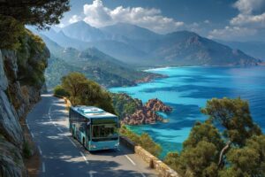 autobus en carretera costera chile panorama