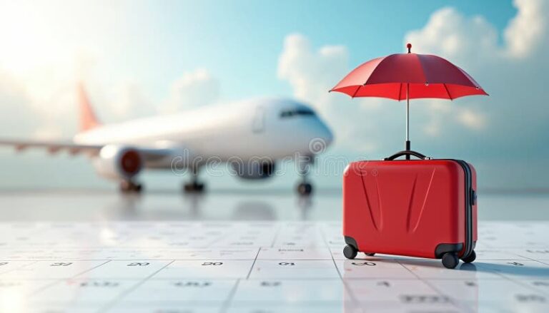 avion despegando con calendario y maleta
