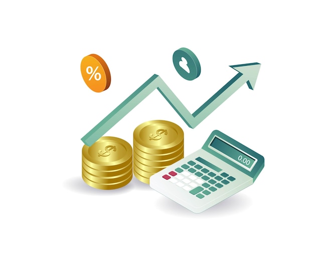 calculadora financiera con monedas y grafico porcentual