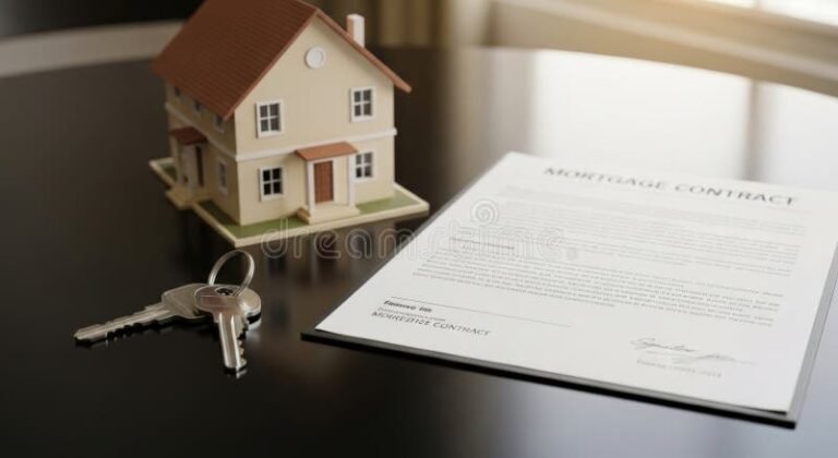casa con llaves y contrato hipotecario