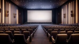 cine con pantalla grande y butacas vacias
