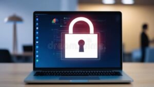 computadora con candado digital en pantalla