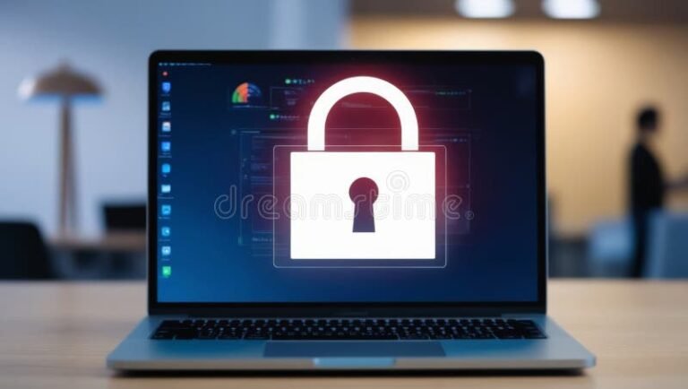computadora con candado digital en pantalla