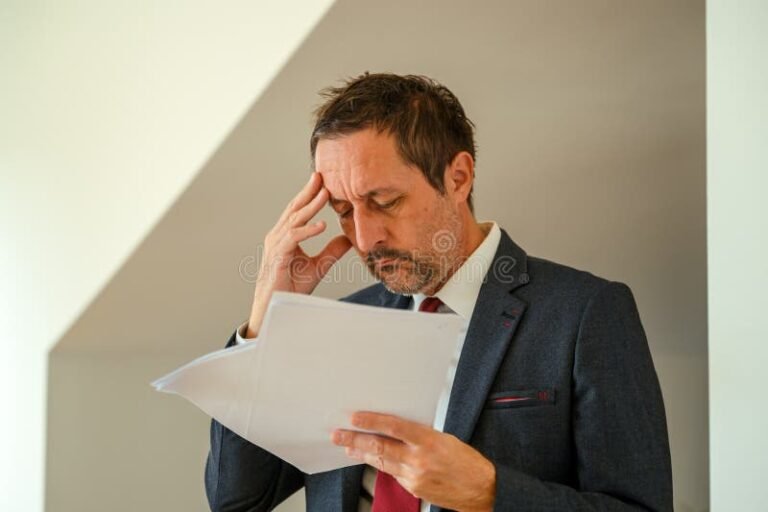 Es posible que ejecutivos saquen créditos con antecedentes en Dicom 8 ejecutivo preocupado revisando documentos financieros