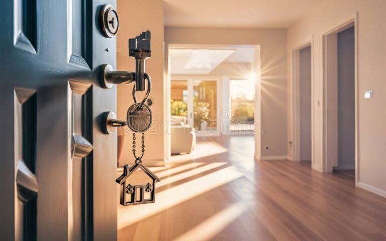 llave abriendo puerta de casa moderna