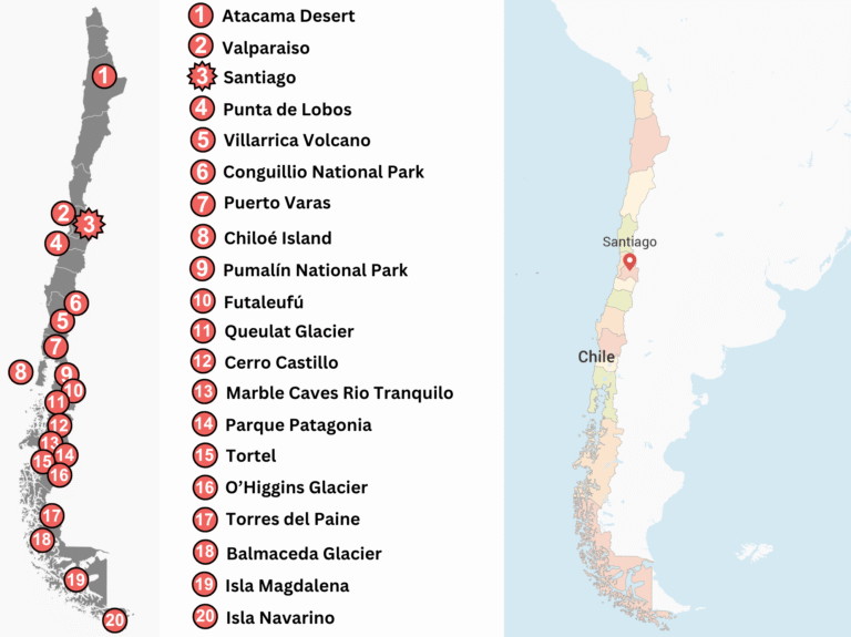 mapa de chile con puntos cardinales claros