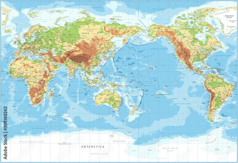 mapa ilustrado del oceano pacifico mundial