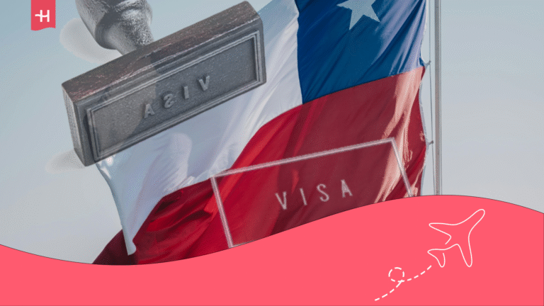 oficina de inmigracion con banderas espanola y chilena