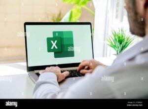 persona trabajando en laptop con excel abierto