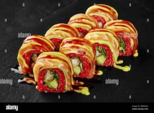 pescaderia con sushi fresco y colorido