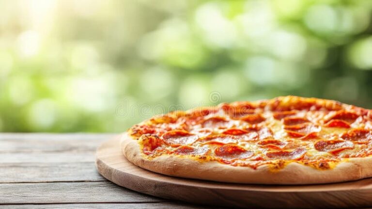 pizza pepperoni apetecible sobre tabla rustica madera