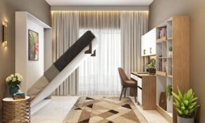 ropa de cama doblada en dormitorio minimalista