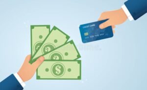 tarjeta bancaria y billetes en mano