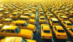 taxi colectivo en carretera bajo sol brillante